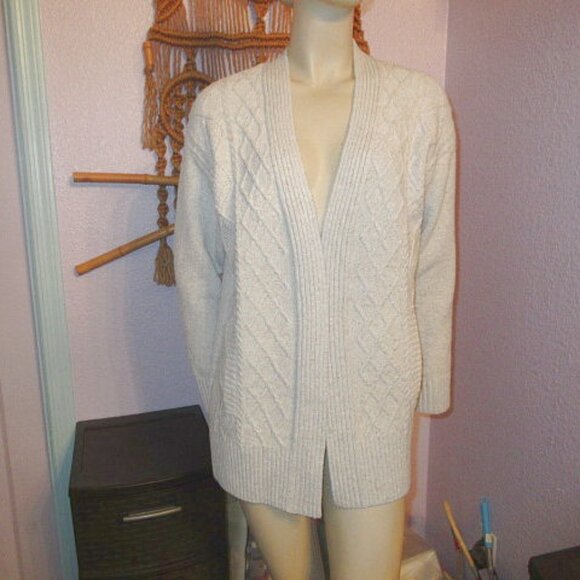 Frye and Co Fisherman Cable Knit Cardigan Size M Sweater Open Chunky Neutral - Picture 1 of 11